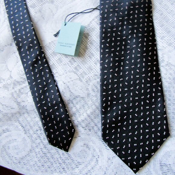 Paolo Albizzati Silk Tie, Dark Navy/silver, Handmade in Italy - Picture 1 of 5